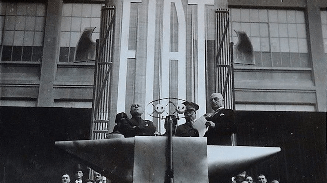 Photo: Mussolini at Fiat Plant.