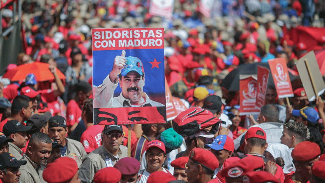 Workers at the nationalized steel plant SIDOR rally in support of President Nicolas Maduro on February 4, 2018.